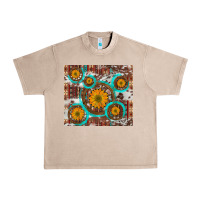 French Oak sunflowers and western old wheel aztec cowhide background Urban Heavy Tee - Artiststas
