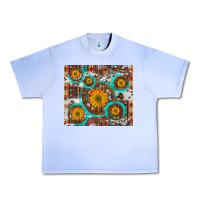 Grape Ice sunflowers and western old wheel aztec cowhide background Urban Heavy Tee - Artiststas