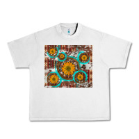 Lunar Rock sunflowers and western old wheel aztec cowhide background Urban Heavy Tee - Artiststas
