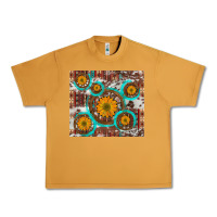 Peanut Butter sunflowers and western old wheel aztec cowhide background Urban Heavy Tee - Artiststas
