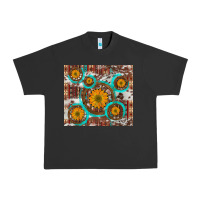 Pigment Black sunflowers and western old wheel aztec cowhide background Urban Heavy Tee - Artiststas