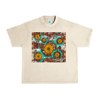 Sandshell sunflowers and western old wheel aztec cowhide background Urban Heavy Tee - Artiststas
