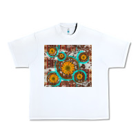 White sunflowers and western old wheel aztec cowhide background Urban Heavy Tee - Artiststas