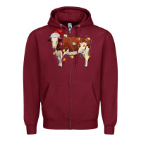 Burgundy Christmas cow Zipper Hoodie - MaliasSmallBusiness