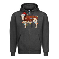 Charcoal Heather Christmas cow Zipper Hoodie - MaliasSmallBusiness