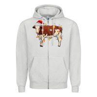 Dove Grey Christmas cow Zipper Hoodie - MaliasSmallBusiness