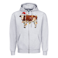 Heather Grey Christmas cow Zipper Hoodie - MaliasSmallBusiness