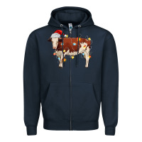 Navy Christmas cow Zipper Hoodie - MaliasSmallBusiness