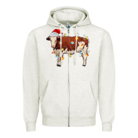 Oatmeal Heather Christmas cow Zipper Hoodie - MaliasSmallBusiness