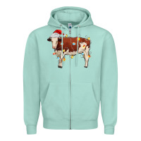 Seafoam Christmas cow Zipper Hoodie - MaliasSmallBusiness