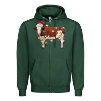Sports Green Christmas cow Zipper Hoodie - MaliasSmallBusiness