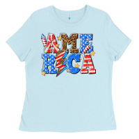 Baby Blue America with lightning bolt Ladies Tee - texasbilliewilder