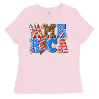 Bubblegum Pink America with lightning bolt Ladies Tee - texasbilliewilder