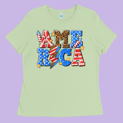 America With Lightning Bolt Ladies Tee Designed By Texasbilliewilder