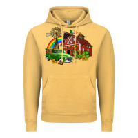 Vintage Mustard barn st patricks with truck and shamrocks Vintage Hoodie - AdoDesignShop