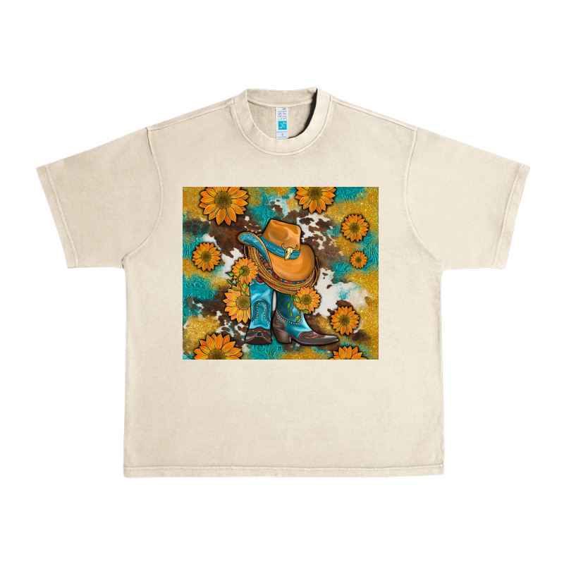 Sunflowers And Cowboy Boots With Cowhide And Glitter Tumbler Urban Heavy Tee by Artiststas | Teevron