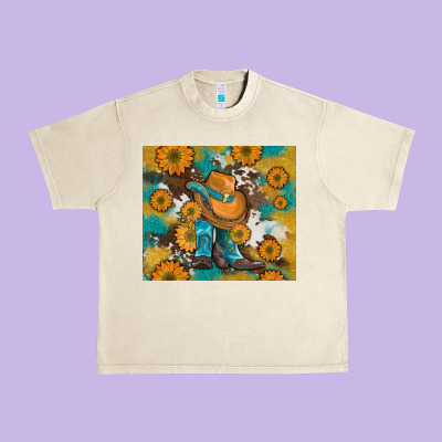 Sunflowers And Cowboy Boots With Cowhide And Glitter Tumbler Urban Heavy Tee Designed By Artiststas