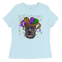Baby Blue mardi gras pitbull Ladies Tee - RanaPortraitStore