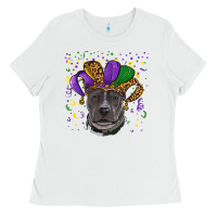 White mardi gras pitbull Ladies Tee - RanaPortraitStore