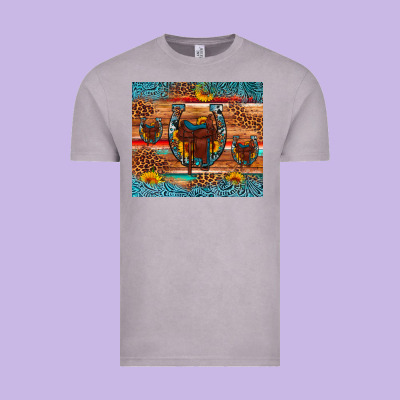 Saddle Horseshoe Leopard Sunflower Vintage Tee Designed By Artiststas