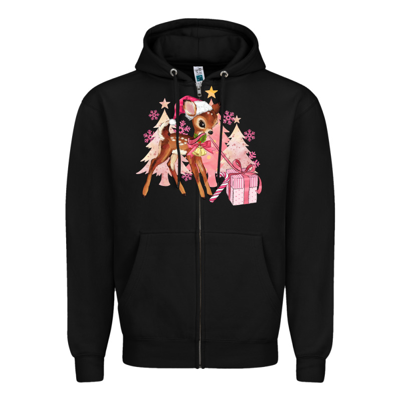 Reindeer Pink Christmas Zipper Hoodie by MaliasSmallBusiness | Teevron
