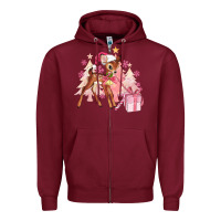Burgundy reindeer pink christmas Zipper Hoodie - MaliasSmallBusiness