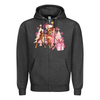 Charcoal Heather reindeer pink christmas Zipper Hoodie - MaliasSmallBusiness