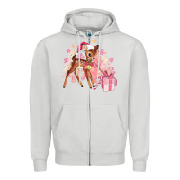 Dove Grey reindeer pink christmas Zipper Hoodie - MaliasSmallBusiness