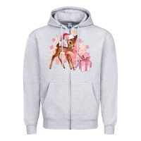 Heather Grey reindeer pink christmas Zipper Hoodie - MaliasSmallBusiness