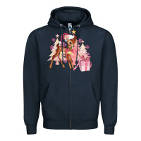 Navy reindeer pink christmas Zipper Hoodie - MaliasSmallBusiness