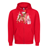 Red reindeer pink christmas Zipper Hoodie - MaliasSmallBusiness