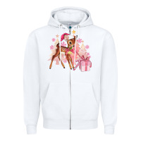 White reindeer pink christmas Zipper Hoodie - MaliasSmallBusiness