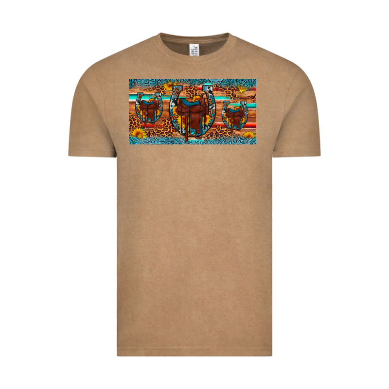 Saddle Horseshoe  Sunflower Leopard License Plate Vintage Tee by Artiststas | Teevron