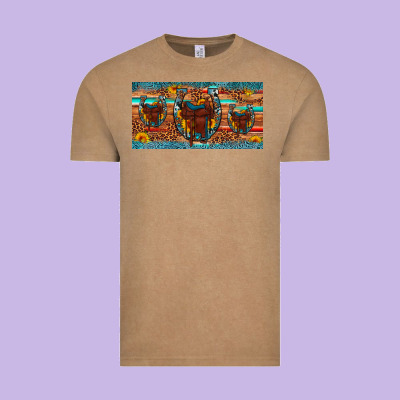 Saddle Horseshoe  Sunflower Leopard License Plate Vintage Tee Designed By Artiststas