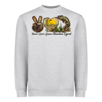 Heather Grey Peace Love Green Chameleon Lizard Heavyweight Sweatshirt - LillyAllenDesigns