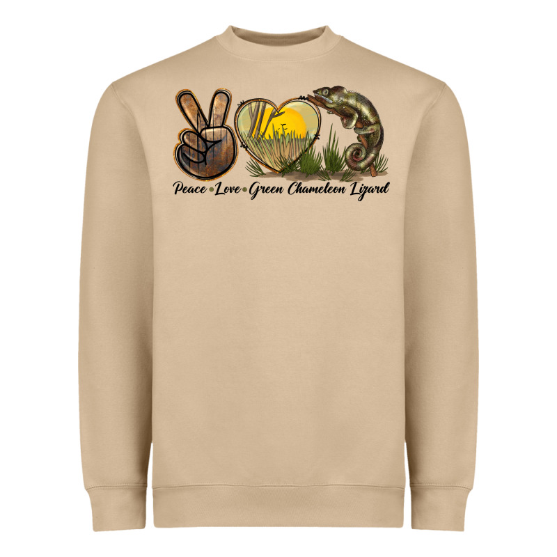 Peace Love Green Chameleon Lizard Heavyweight Sweatshirt by LillyAllenDesigns | Teevron