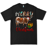 Black Texas Longhorn Merry Christmas Premium Tee - RanaPortraitStore