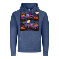 Vintage Denim halloween spooky truck seamless pattern Vintage Hoodie - BundleAndBundleShop