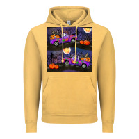 Vintage Mustard halloween spooky truck seamless pattern Vintage Hoodie - BundleAndBundleShop