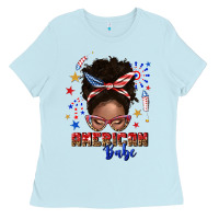 Baby Blue American babe afro messy bun Ladies Tee - texasbilliewilder