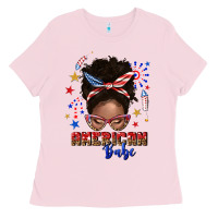 Bubblegum Pink American babe afro messy bun Ladies Tee - texasbilliewilder