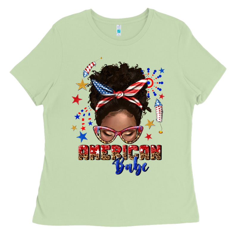 American Babe Afro Messy Bun Ladies Tee by texasbilliewilder | Teevron