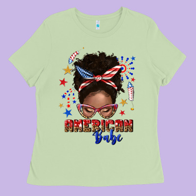 American Babe Afro Messy Bun Ladies Tee Designed By Texasbilliewilder