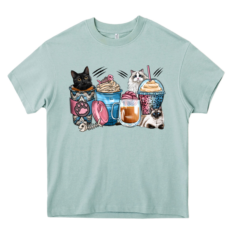Cat Coffee Cups Heavy Core Tee by Zillion Design Studio | Teevron
