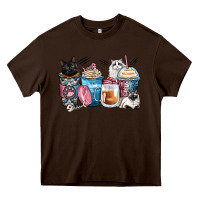 Chocolate Brown cat coffee cups Heavy Core Tee - Zillion Design Studio
