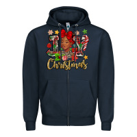 Navy christmas joy black woman Zipper Hoodie - MaliasSmallBusiness