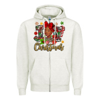 Oatmeal Heather christmas joy black woman Zipper Hoodie - MaliasSmallBusiness