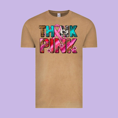 Think Pink Cancer Ribbon Vintage Tee Designed By Adodesignshop