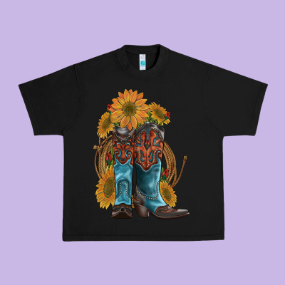Western Boots With Sunflowers Urban Heavy Tee Designed By Artiststas