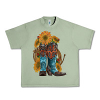 Oil Green western boots with sunflowers Urban Heavy Tee - Artiststas